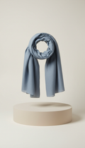 Steel blue linen scarf with airy weave