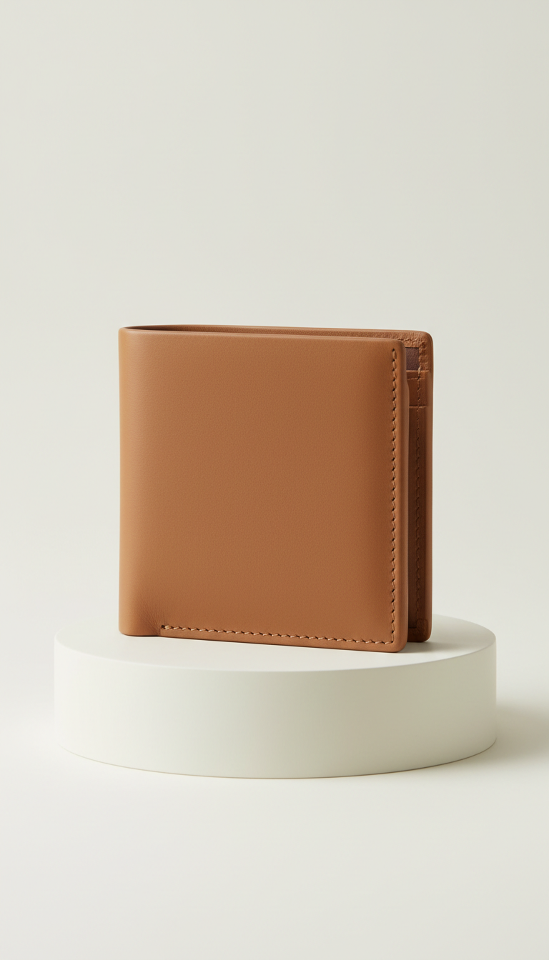 Tan leather wallet with date motif