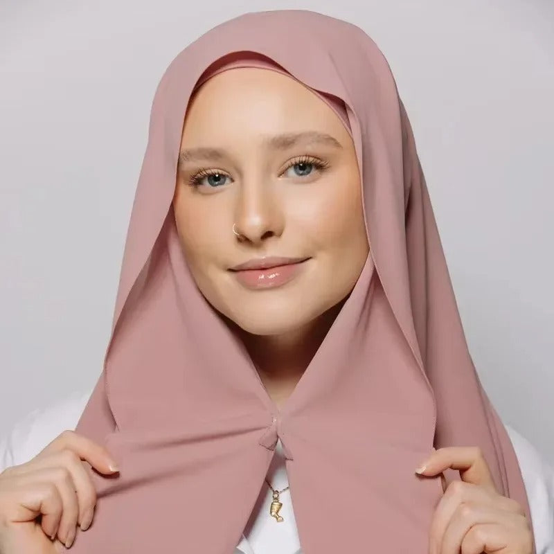 Chiffon Instant Hijab With Bulit-in Magnets Muslim Woman Hijab Solid Color Easy To Wear Shawl Wrap With Undercap Famme Headscarf